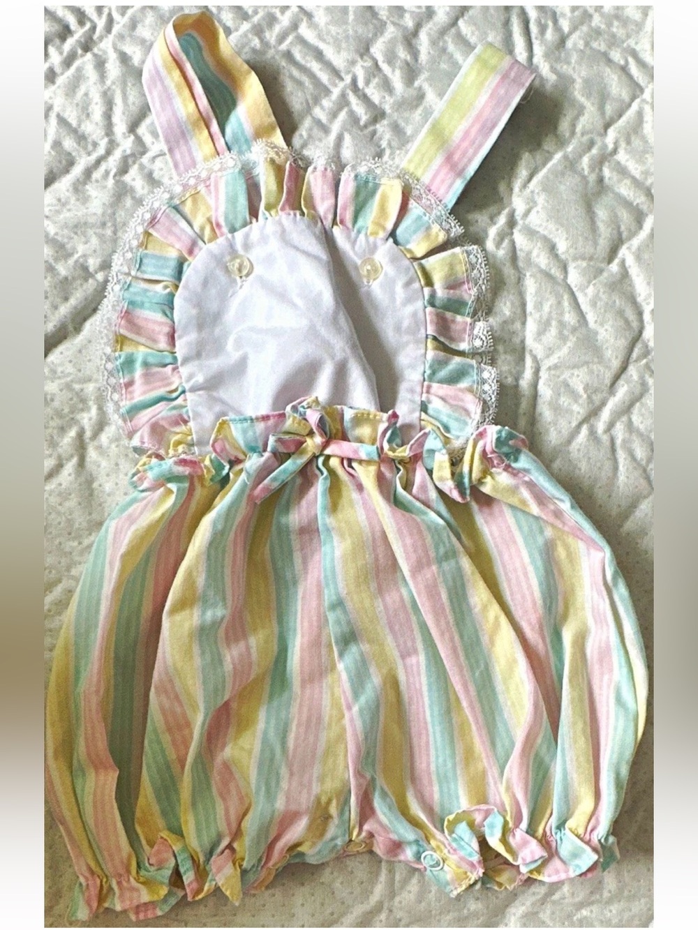 Cradle Togs Girls Pastel Easter Striped Ruffle Lace Sleeveless Romper 9M 90s Y2K
